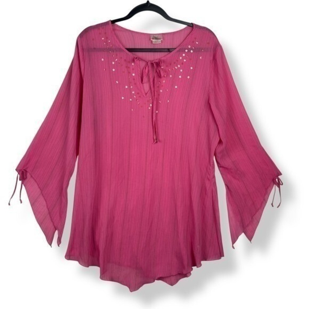 Vintage Y2K Enchanted Fairy Top Womens Size Large Pink Festival Sequins Flutter